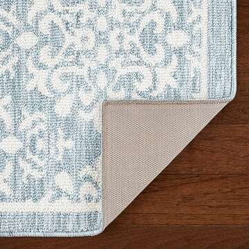 TOWN & COUNTRY EVERYDAY Walker Damask Medallion Everwash™ Washable Multi-Use Decorative Rug, Tufted Kitchen Runner Rug, Low-Profile Door Mat, Bath Rug with Non-Slip Backing, Light Blue, 24"x72"
