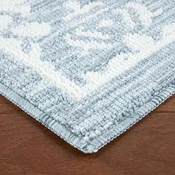 TOWN & COUNTRY EVERYDAY Walker Damask Medallion Everwash™ Washable Multi-Use Decorative Rug, Tufted Kitchen Runner Rug, Low-Profile Door Mat, Bath Rug with Non-Slip Backing, Light Blue, 24"x72"