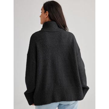 LILLUSORY Womens Turtleneck Long Sleeve Oversized 2024 Fall Fuzzy Knit Chunky Warm Pullover Sweater Tops Black
