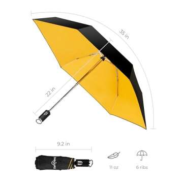 NEW Small Travel Compact Automatic Open and Close Umbrella for Backpack and Car with Teflon Coating Windproof Lightweight Folding Portable Sun and Rain Umbrellas for Women Men, Yellow inside, 38"