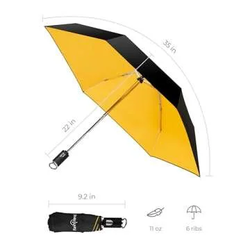 NEW Small Travel Compact Automatic Open and Close Umbrella for Backpack and Car with Teflon Coating Windproof Lightweight Folding Portable Sun and Rain Umbrellas for Women Men, Yellow inside, 38"