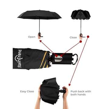 NEW Small Travel Compact Automatic Open and Close Umbrella for Backpack and Car with Teflon Coating Windproof Lightweight Folding Portable Sun and Rain Umbrellas for Women Men, Yellow inside, 38"