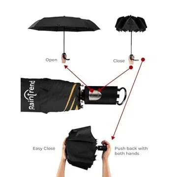NEW Small Travel Compact Automatic Open and Close Umbrella for Backpack and Car with Teflon Coating Windproof Lightweight Folding Portable Sun and Rain Umbrellas for Women Men, Yellow inside, 38"