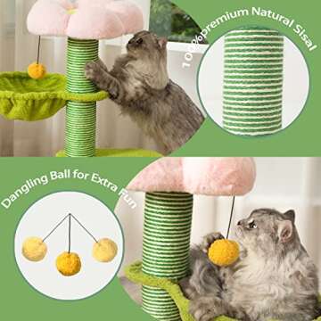 PET WONDERLAND Cute Cat Tree 29 Inches Pink Flower Cat Tower with Scratching Post for Small Cats,Gre...