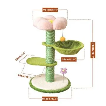 PET WONDERLAND Cute Cat Tree 29 Inches Pink Flower Cat Tower with Scratching Post for Small Cats,Green Cat Hammock Bed,Plush Perch,Cozy Platforms,Unique cat Scratcher,Cat Furniture for Indoor Cats