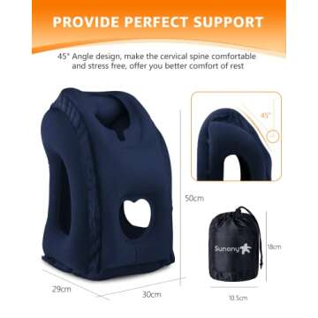 Sunany Travel Pillow, Inflatable Neck Pillow Used for Airplanes/Cars/Buses/Trains/Office Napping with Eye Mask/Earplugs (Blue)
