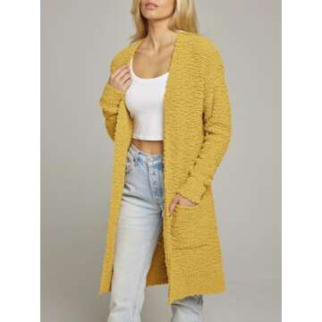 MEROKEETY Women's Chunky Knit Cardigan in Mustard