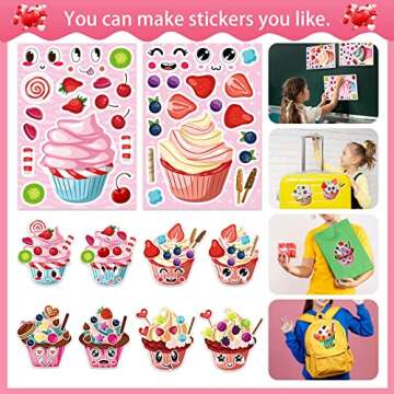 24 Sheets Make-a-face Cupcake Stickers Make Your Own Dessert Stickers Mix and Match Sweets and Fruit...