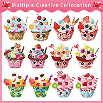 24 Sheets Make-a-face Cupcake Stickers Make Your Own Dessert Stickers Mix and Match Sweets and Fruit Treats Party Favor Supplies for Kids Ice Cream Sticker Games Birthday DIY Art Crafts