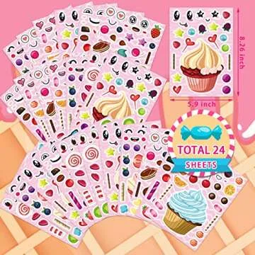 24 Sheets Make-a-face Cupcake Stickers Make Your Own Dessert Stickers Mix and Match Sweets and Fruit Treats Party Favor Supplies for Kids Ice Cream Sticker Games Birthday DIY Art Crafts