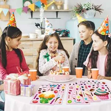 24 Sheets Make-a-face Cupcake Stickers Make Your Own Dessert Stickers Mix and Match Sweets and Fruit Treats Party Favor Supplies for Kids Ice Cream Sticker Games Birthday DIY Art Crafts