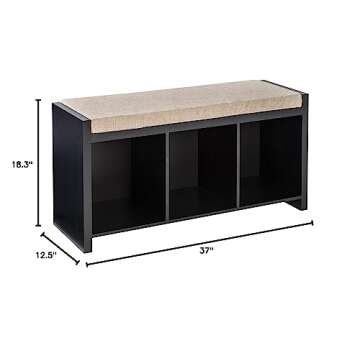Honey-Can-Do 3-Cube Storage Bench with Cushion and Cubby Holes, Black SHF-09545 Black