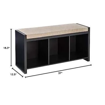 Honey-Can-Do 3-Cube Storage Bench with Cushion and Cubby Holes, Black SHF-09545 Black