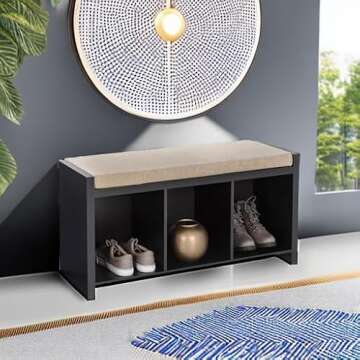 Honey-Can-Do 3-Cube Storage Bench with Cushion and Cubby Holes, Black SHF-09545 Black