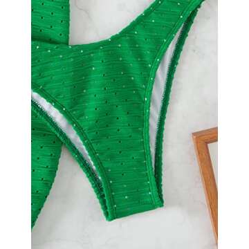 GORGLITTER Women's 3 Piece Swimsuit Strapless Ring Bandeau High Waisted Thong Bikini Set with Cover Up Skirt Green Small