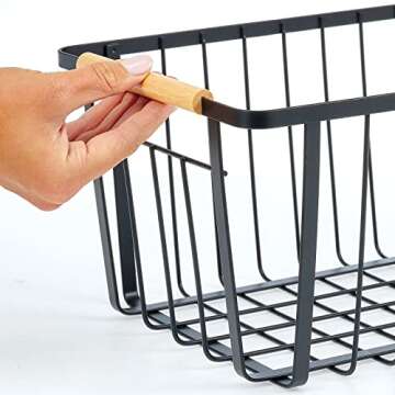 mDesign Metal Farmhouse Wire Organizer Storage Bin Basket with Handle - Rustic Container Organizers for Cabinet, Shelves, Counter, Bathroom, or Kitchen Pantry - Set of 3 - Matte Black