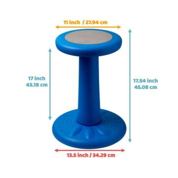 Studico ActiveChairs Kids Wobble Chair, Flexible Classroom Seating Improves Focus, Posture & Helps ADHD/ADD. Get The Wiggles Out, Active Fidget Desk Chairs, Pre-Teen 17.75" Stool, Ages 7-12, Blue