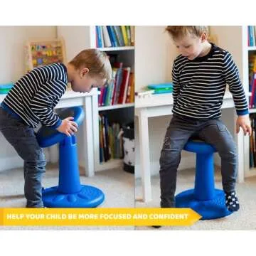 Studico ActiveChairs Kids Wobble Chair, Flexible Classroom Seating Improves Focus, Posture & Helps ADHD/ADD. Get The Wiggles Out, Active Fidget Desk Chairs, Pre-Teen 17.75" Stool, Ages 7-12, Blue