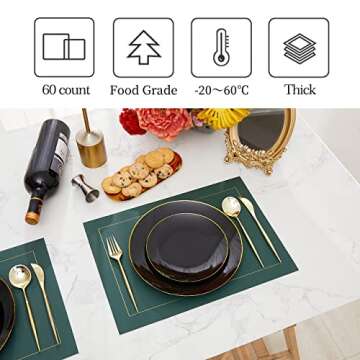 N9R 60pcs Black Plastic Plates with Gold Rim -Disposable - 30pcs Dinner Plates 10 Inch and 30pcs Dis...