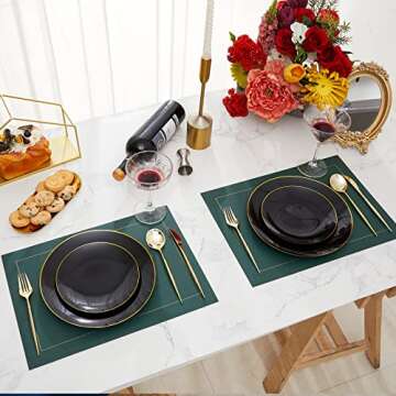 N9R 60pcs Black Plastic Plates with Gold Rim -Disposable - 30pcs Dinner Plates 10 Inch and 30pcs Disposable Dessert/Salad Plates 7 Inch, Perfect for Party Wedding Birthday Party, Halloween