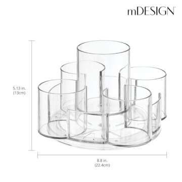 mDesign Spinning Lazy Susan Makeup Turntable Storage Center - 9 Sections - Rotating Organizer for Bathroom Vanity Counter Tops, Dressing Tables, Cosmetic Stations, Dressers - Lumiere Collection, Clear