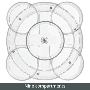 mDesign Spinning Lazy Susan Makeup Turntable Storage Center - 9 Sections - Rotating Organizer for Bathroom Vanity Counter Tops, Dressing Tables, Cosmetic Stations, Dressers - Lumiere Collection, Clear