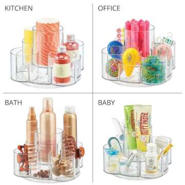 mDesign Spinning Lazy Susan Makeup Turntable Storage Center - 9 Sections - Rotating Organizer for Bathroom Vanity Counter Tops, Dressing Tables, Cosmetic Stations, Dressers - Lumiere Collection, Clear