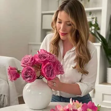 Willowy 7.5 Inch Large White Ceramic Vase with Glossy Finish - Large White Vases for Flowers, White Vases for Decor, White Flower Vase, White Round Vase, White Vase for Pampas Grass