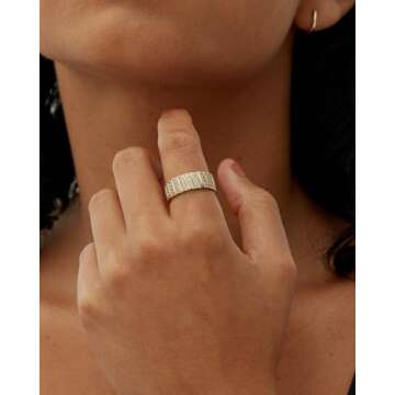 PAVOI 14K Yellow Gold Plated Chunky Ring | Cubic Zirconia Stackable Rings | Chunky Wide Band for Wom...
