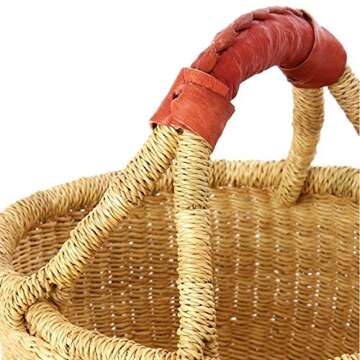 Hands Craft Fair Trade Ghana Bolga African Dye-Free Market Basket Natural Baskets (9"-11" Small)