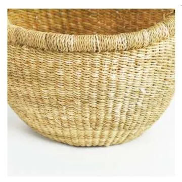 Hands Craft Fair Trade Ghana Bolga African Dye-Free Market Basket Natural Baskets (9"-11" Small)