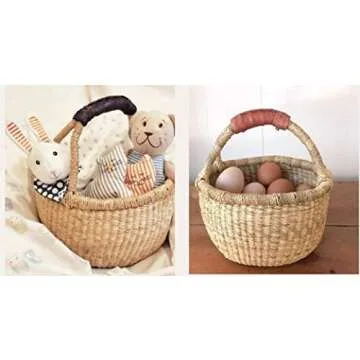 Hands Craft Fair Trade Ghana Bolga African Dye-Free Market Basket Natural Baskets (9"-11" Small)