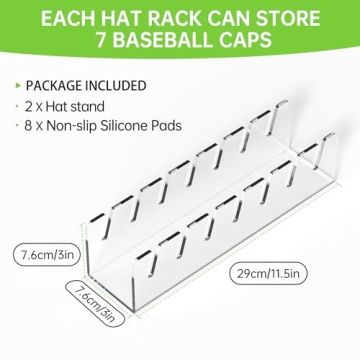 Phsycolv 2025 New Hat Stand for Baseball Caps Display and Organizer, No Install Acrylic Hat Holder for 14 Baseball Caps for Bedroom, Closet, Dresser (2PCS), Unique Gift for Hat lovers