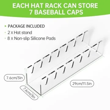 Phsycolv 2025 New Hat Stand for Baseball Caps Display and Organizer, No Install Acrylic Hat Holder for 14 Baseball Caps for Bedroom, Closet, Dresser (2PCS), Unique Gift for Hat lovers