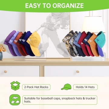 Phsycolv 2025 New Hat Stand for Baseball Caps Display and Organizer, No Install Acrylic Hat Holder for 14 Baseball Caps for Bedroom, Closet, Dresser (2PCS), Unique Gift for Hat lovers