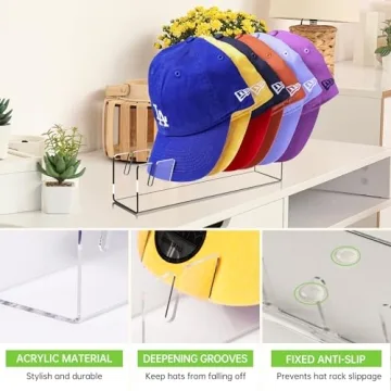 Phsycolv 2025 New Hat Stand for Baseball Caps Display and Organizer, No Install Acrylic Hat Holder for 14 Baseball Caps for Bedroom, Closet, Dresser (2PCS), Unique Gift for Hat lovers