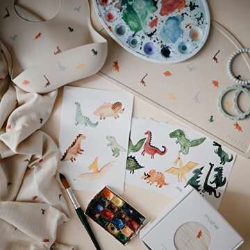 mushie Silicone Baby Bib | Adjustable Fit Waterproof Bibs (Dinosaurs)