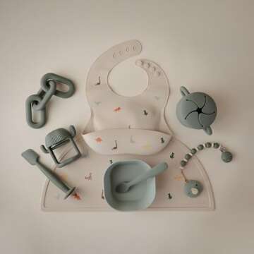 mushie Silicone Baby Bib | Adjustable Fit Waterproof Bibs (Dinosaurs)