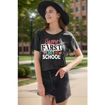 YHHR Happy First Day of School Teacher Shirts for Women Back to School Graphic Print Tshirts Teaching Tee Tops