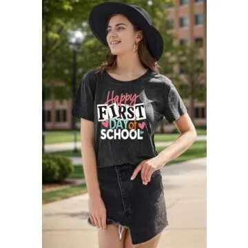 YHHR Happy First Day of School Teacher Shirts for Women Back to School Graphic Print Tshirts Teaching Tee Tops