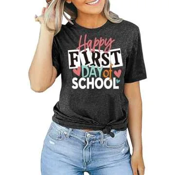 YHHR Happy First Day of School Teacher Shirts for Women Back to School Graphic Print Tshirts Teaching Tee Tops