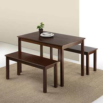 ZINUS 45 Inch Juliet Dining Table with 2 Benches Espresso Solid Wood 3 Piece Set, Easy Assembly
