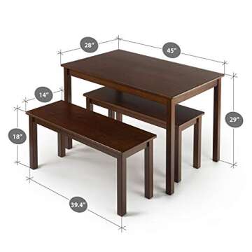 ZINUS 45 Inch Juliet Dining Table with 2 Benches Espresso Solid Wood 3 Piece Set, Easy Assembly