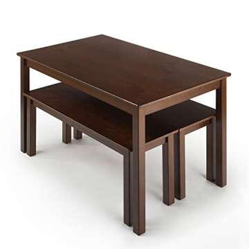 ZINUS 45 Inch Juliet Dining Table with 2 Benches Espresso Solid Wood 3 Piece Set, Easy Assembly