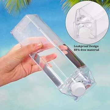 Milk Carton Water Bottle 17oz (500mL) Plastic Clear Square Milk Bottles No BPA Leakproof Water Bottle Portable Reusable Milk Carton Shaped Juice Bottle Perfect for Fitness Gym Camping Sports