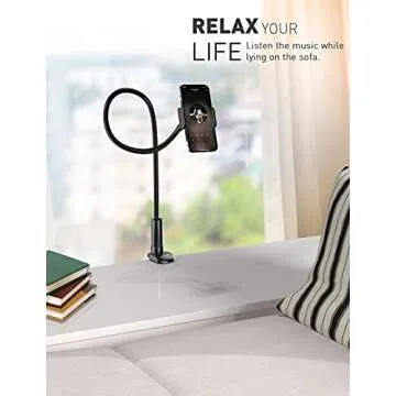 Tryone Gooseneck Phone Holder Stand for Bed Flexible Long 35-inch Arm Adjustable Cell Phones Mount Clamp on Desk Compatible with iPhone 12 Pro 12 11 Pro Xs 8 7 6 | Samsung S21 or Other 4"-7" Devices