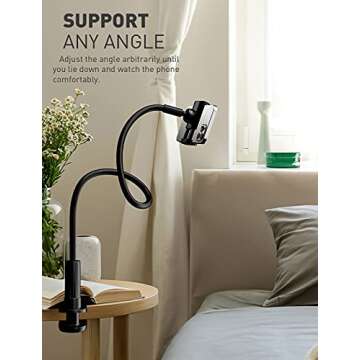 Tryone Gooseneck Phone Holder Stand for Bed Flexible Long 35-inch Arm Adjustable Cell Phones Mount Clamp on Desk Compatible with iPhone 12 Pro 12 11 Pro Xs 8 7 6 | Samsung S21 or Other 4"-7" Devices