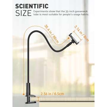 Tryone Gooseneck Phone Holder Stand for Bed Flexible Long 35-inch Arm Adjustable Cell Phones Mount Clamp on Desk Compatible with iPhone 12 Pro 12 11 Pro Xs 8 7 6 | Samsung S21 or Other 4"-7" Devices