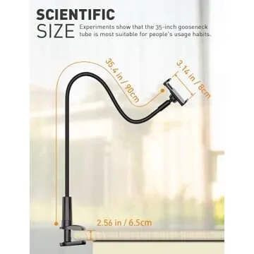 Tryone Gooseneck Phone Holder Stand for Bed Flexible Long 35-inch Arm Adjustable Cell Phones Mount Clamp on Desk Compatible with iPhone 12 Pro 12 11 Pro Xs 8 7 6 | Samsung S21 or Other 4"-7" Devices