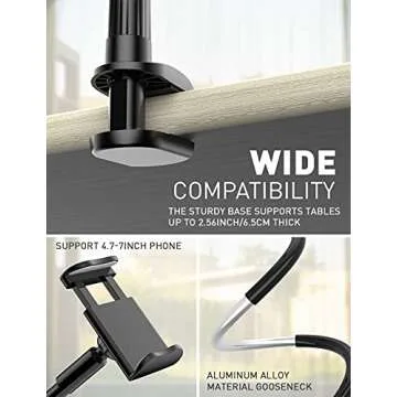 Tryone Gooseneck Phone Holder Stand for Bed Flexible Long 35-inch Arm Adjustable Cell Phones Mount Clamp on Desk Compatible with iPhone 12 Pro 12 11 Pro Xs 8 7 6 | Samsung S21 or Other 4"-7" Devices
